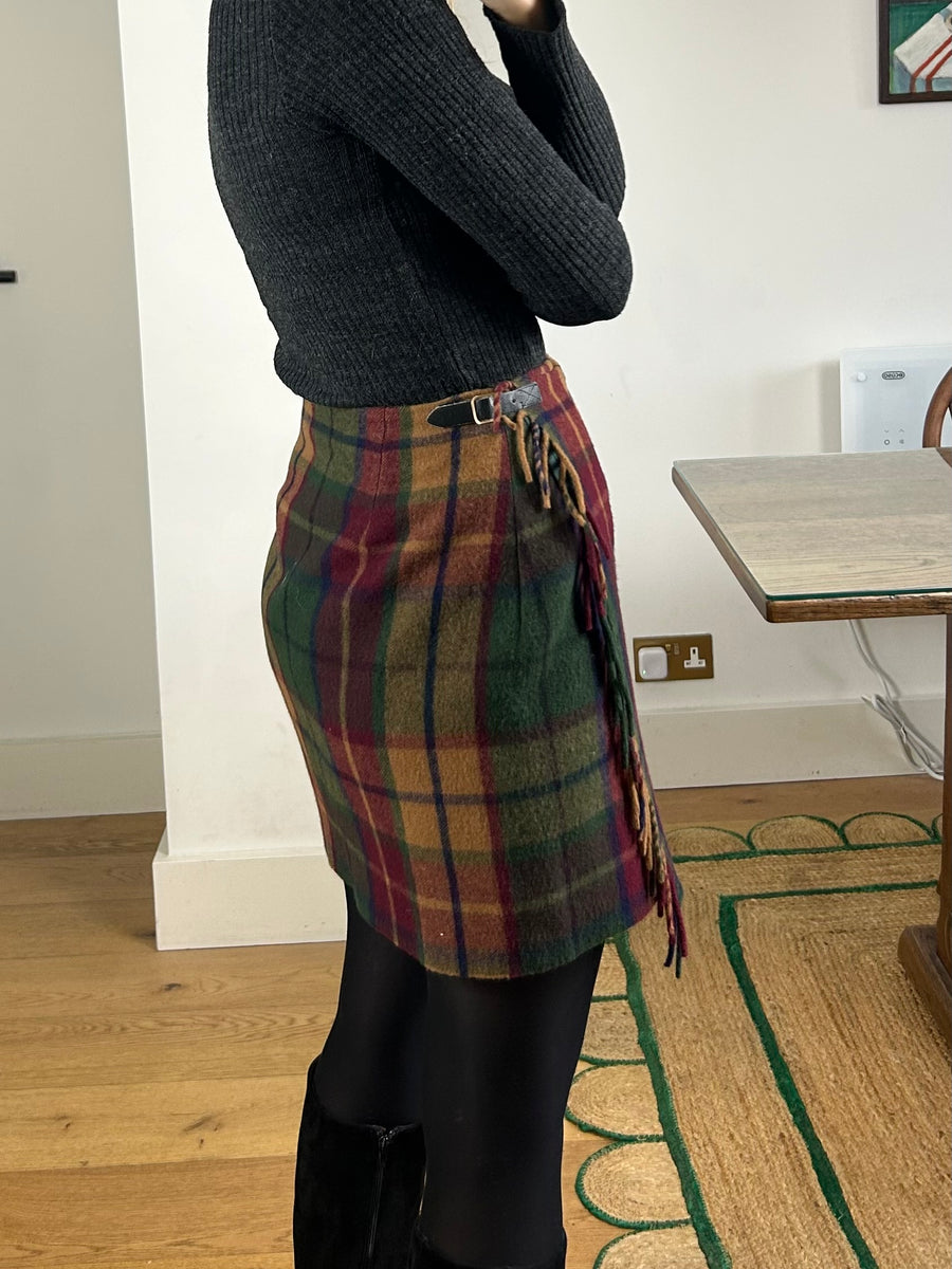 Check Fringed Skirt - UK 8