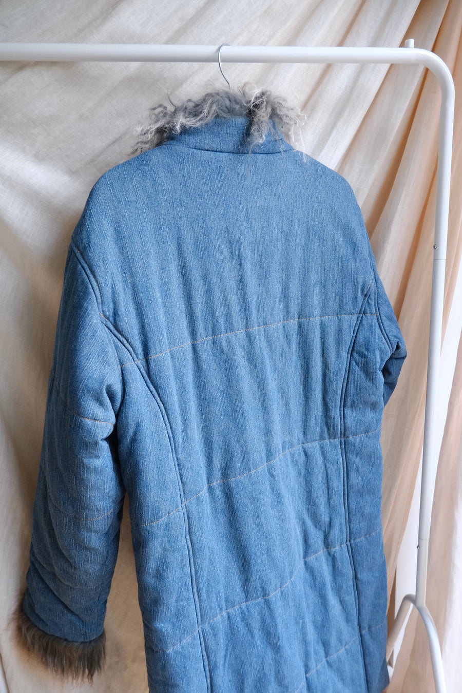 Denim Mongolian Fur Coat - M