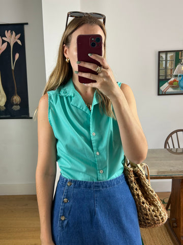 Turquoise Floral Blouse - S/M