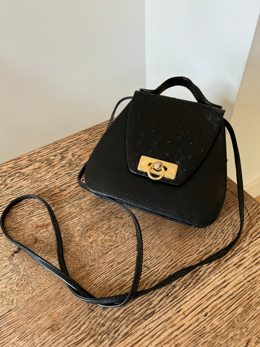 Black Leather Gold Buckle Bag