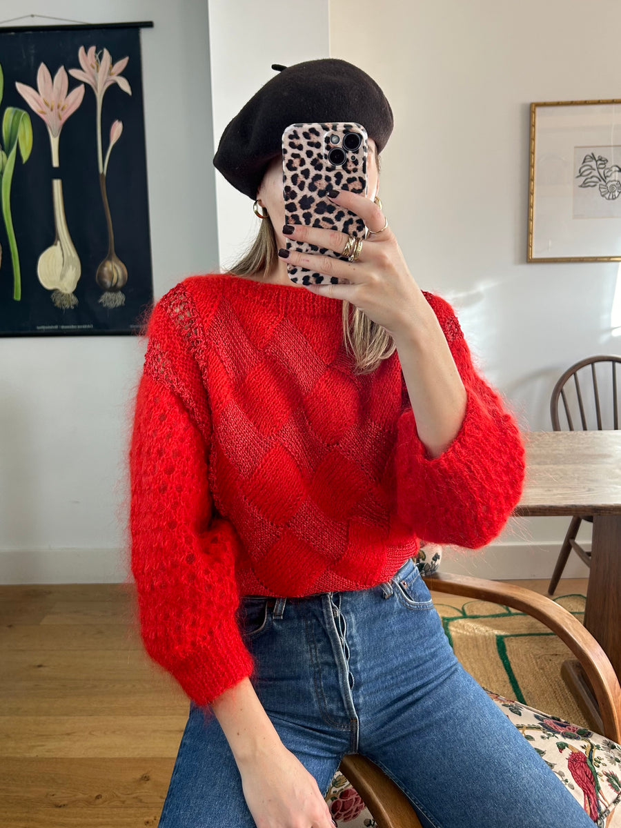 Red Contrast Knit Jumper - S/M
