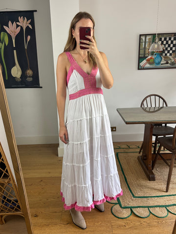 Whited & Pink Tiered Maxi Dress - UK 8-10