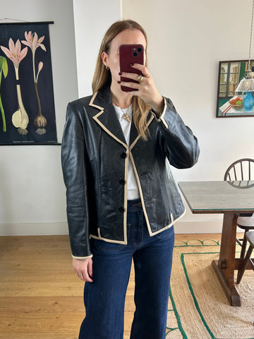 Black & Tan Leather Blazer - S