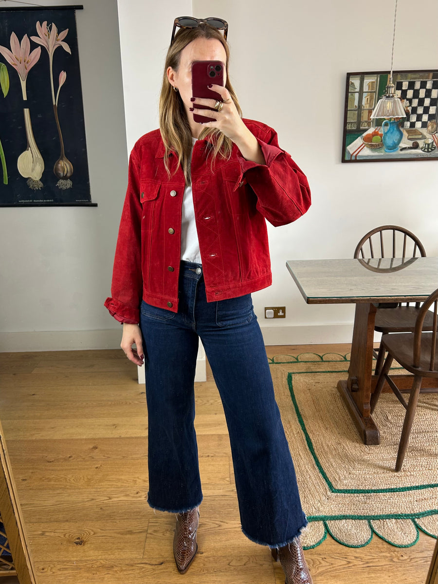 Red Suede Boxy Jacket - S