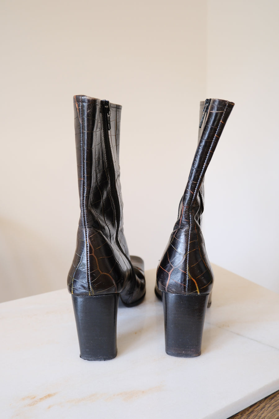 Croc-Effect Heeled Boots - UK 4
