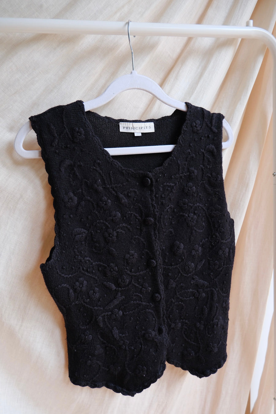 Black Embroidered Wool Waistcoat - S