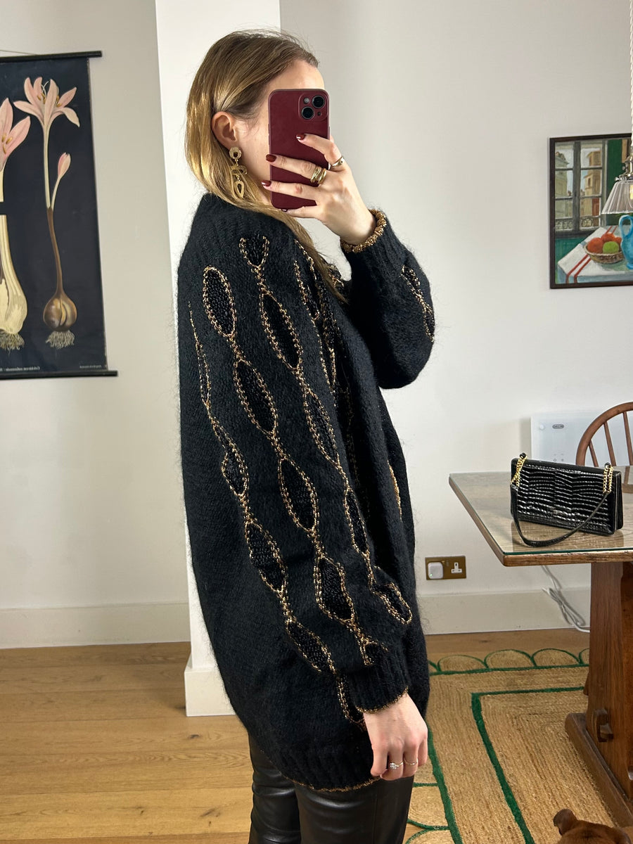 Black & Gold Mohair Cardigan - S/M