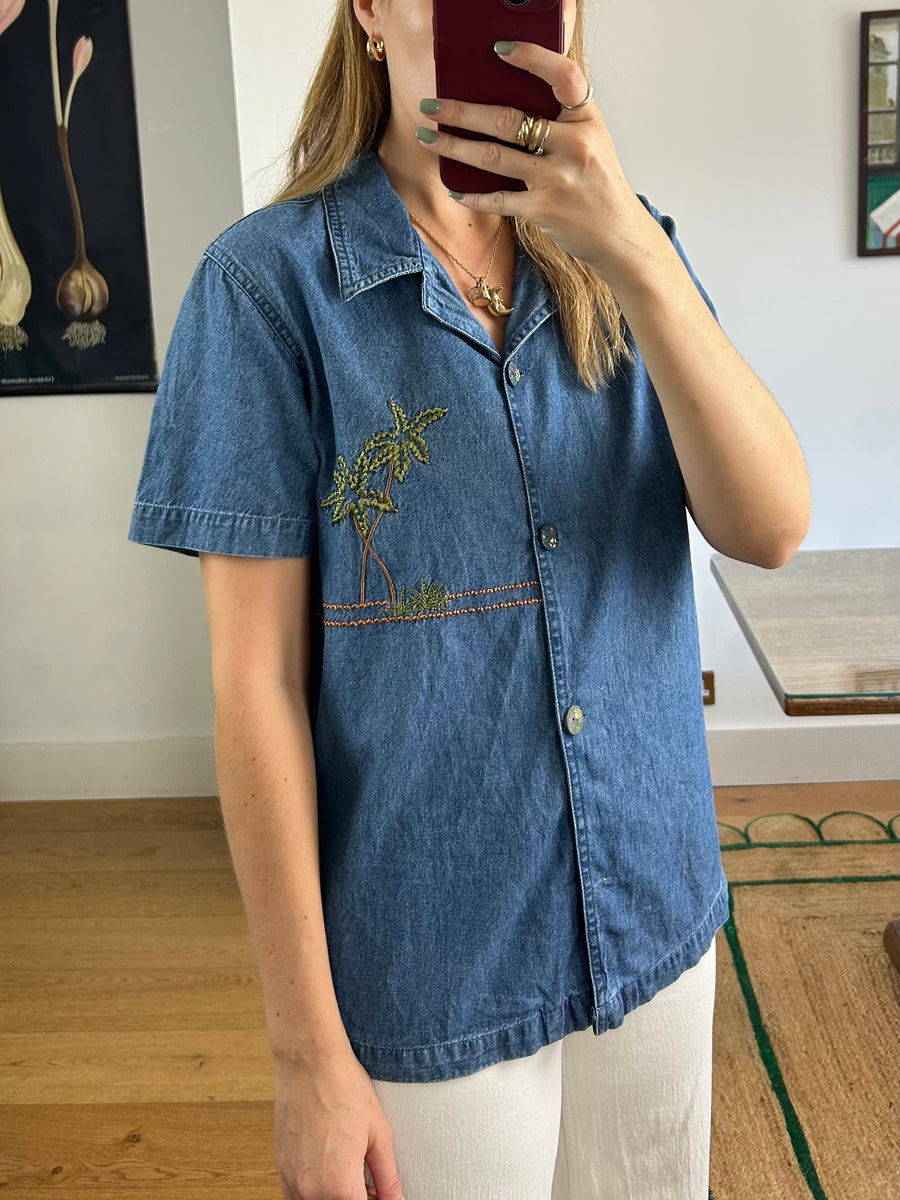 Palm Tree Denim Shirt - S/M
