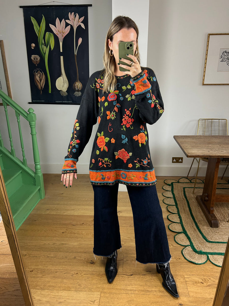 Embroidered Floral Jumper - M