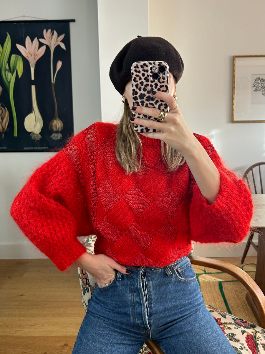 Red Contrast Knit Jumper - S/M