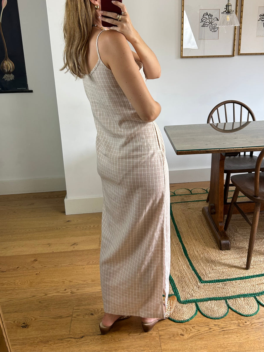 Beige Check Maxi Dress - UK 14