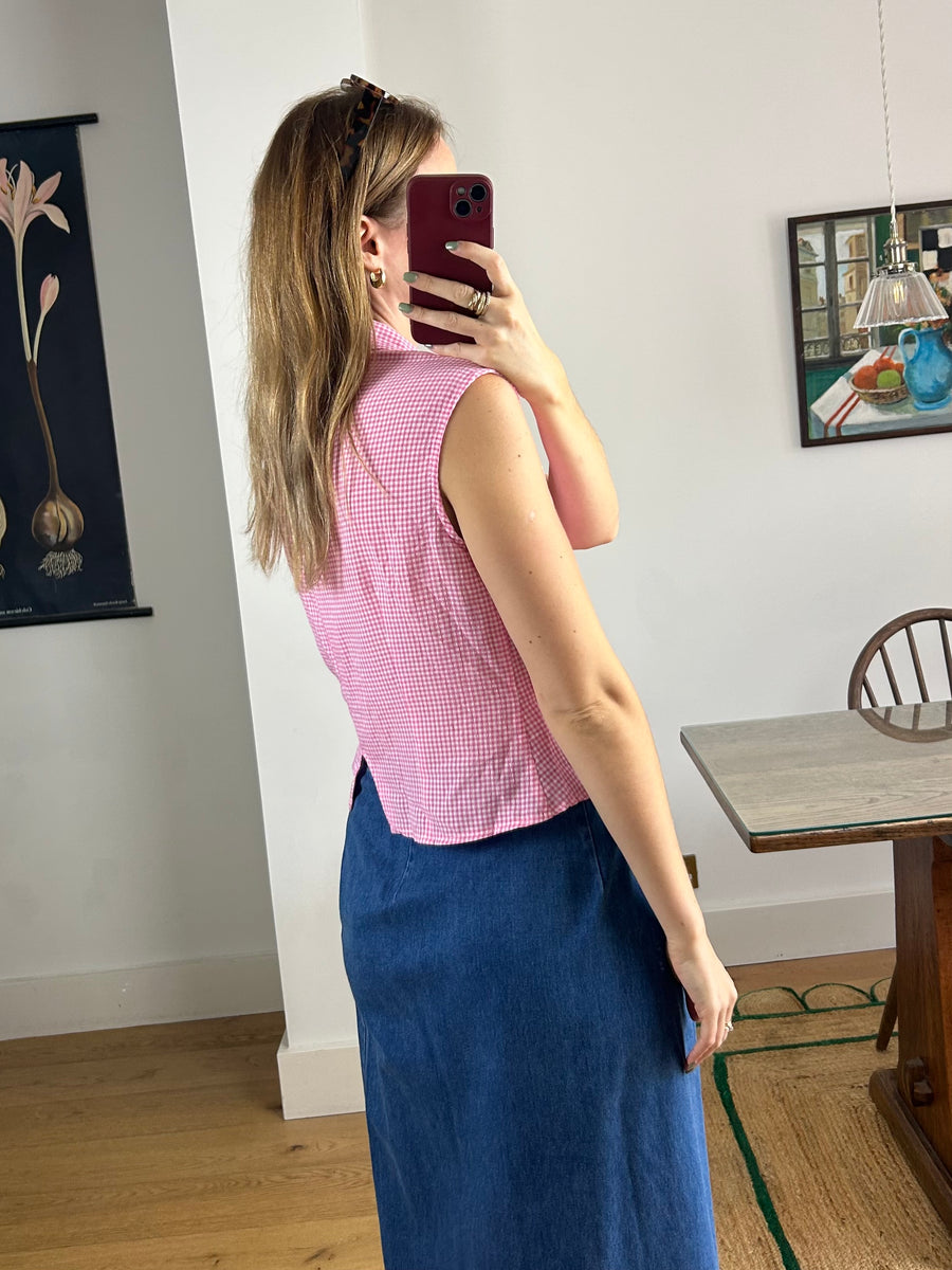 Pink Gingham Blouse - M