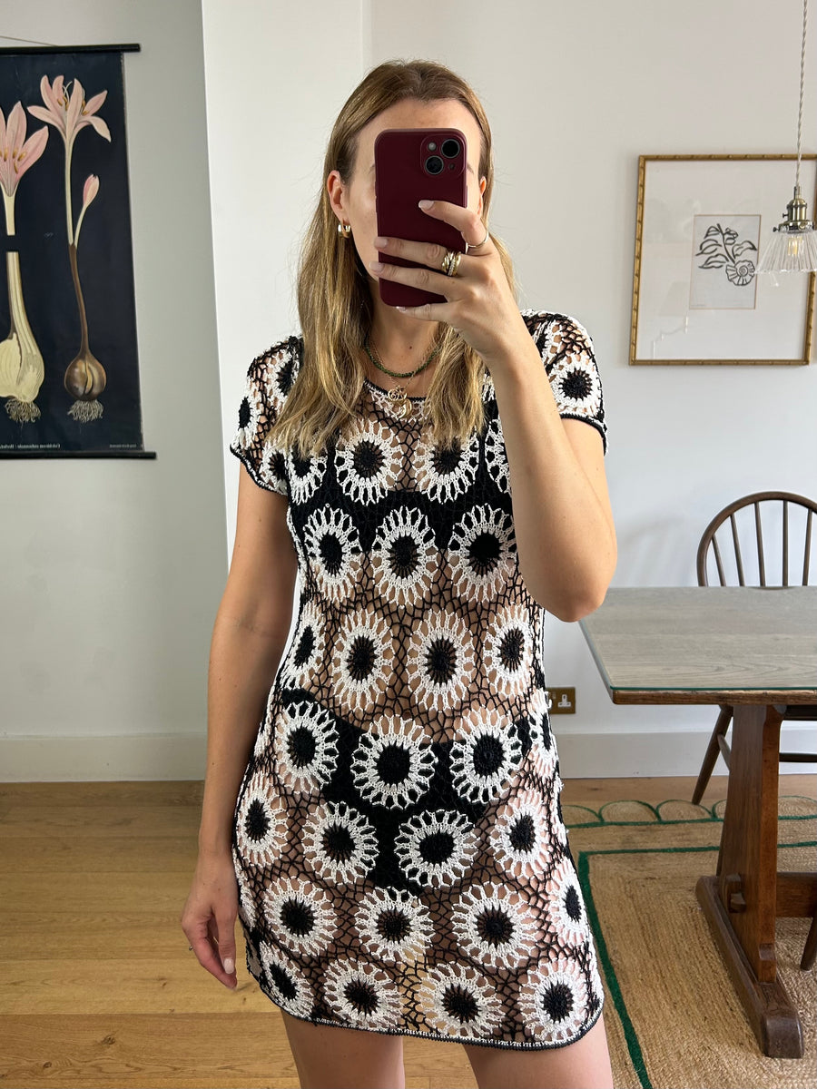 Monochrome Crochet Dress - UK 8/10