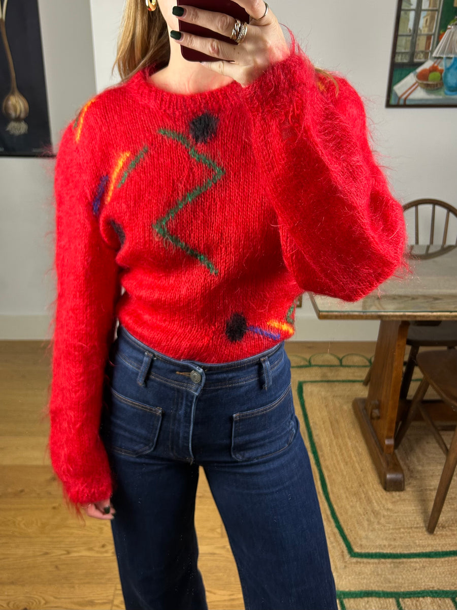 Red Mohair Jumper - S