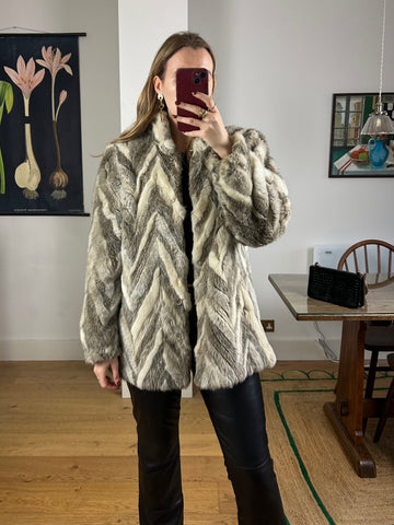 Zig Zag Faux Fur Coat - M