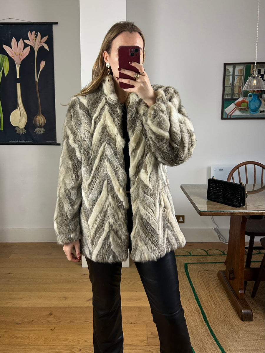 Zig Zag Faux Fur Coat - M