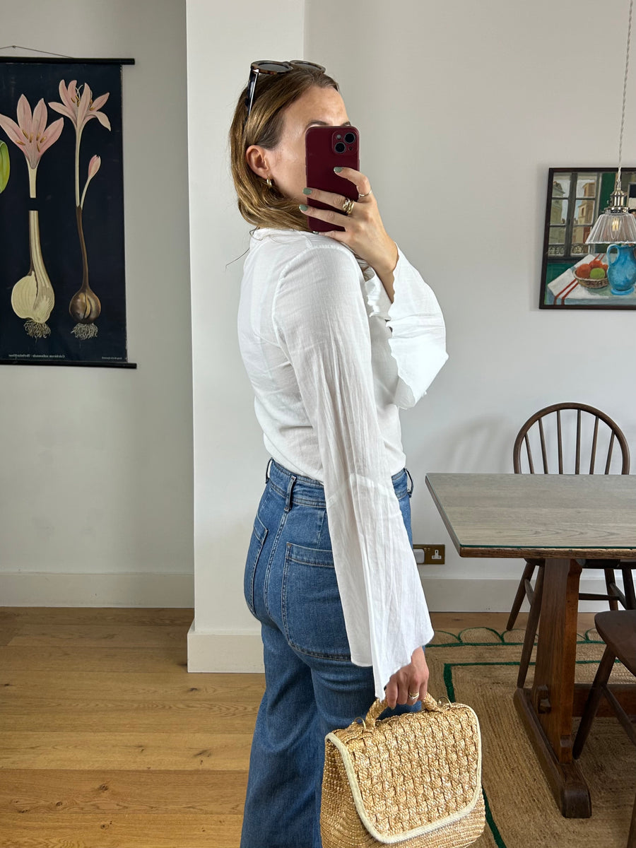 White Flared Sleeve Top - S