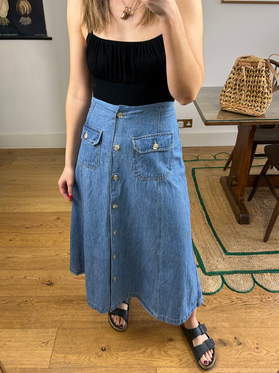 Denim Button-Down Skirt - UK 16