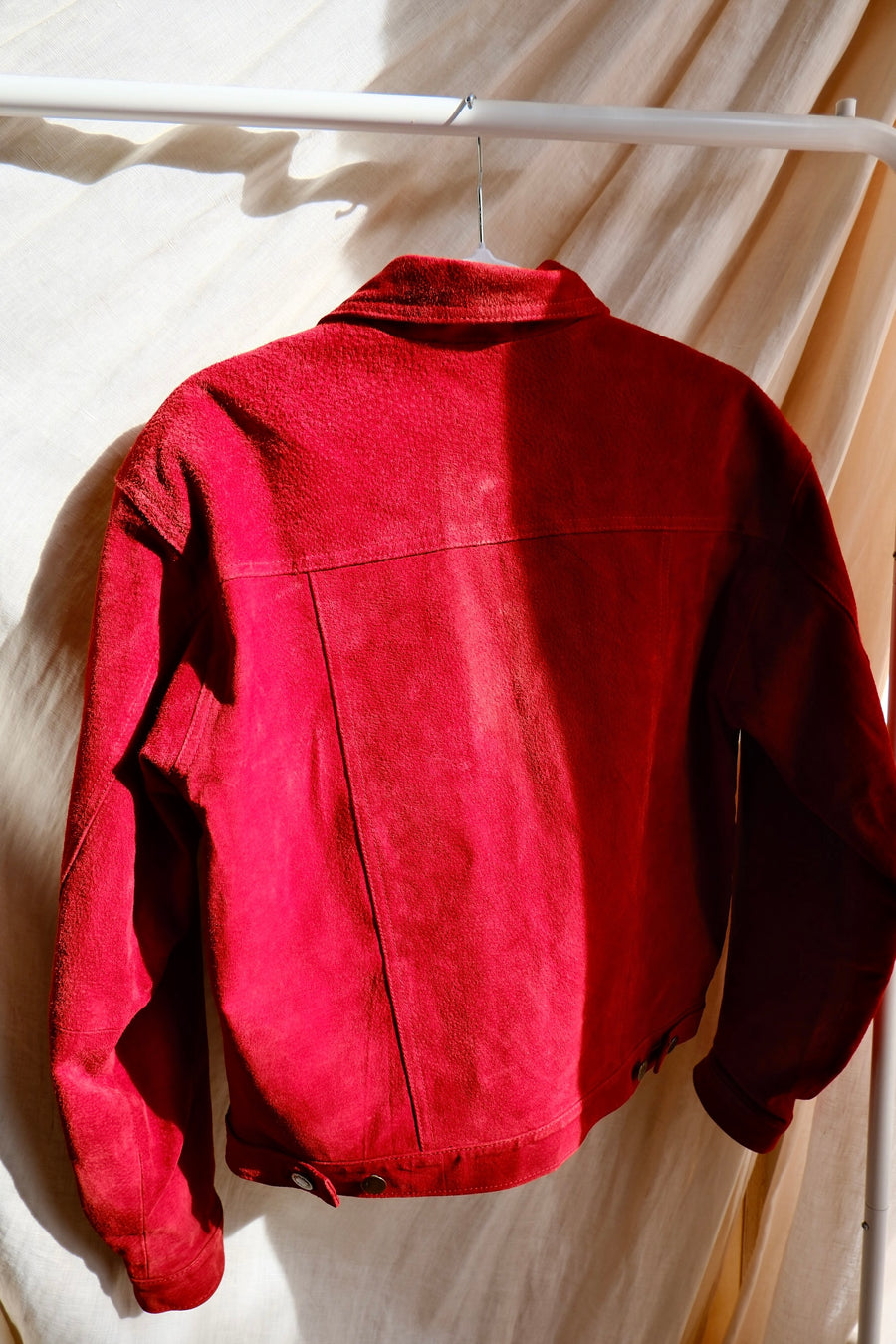 Red Suede Boxy Jacket - S