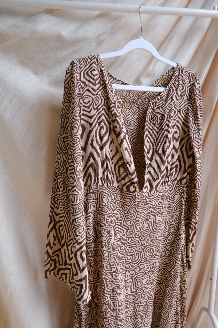 Brown Patterned Maxi Dress - UK 12