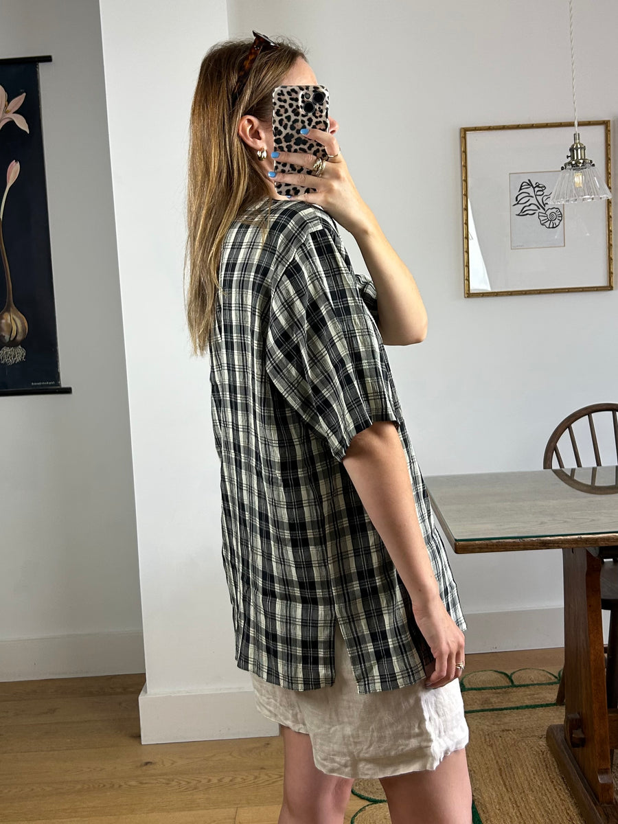 Black Check Blouse - L