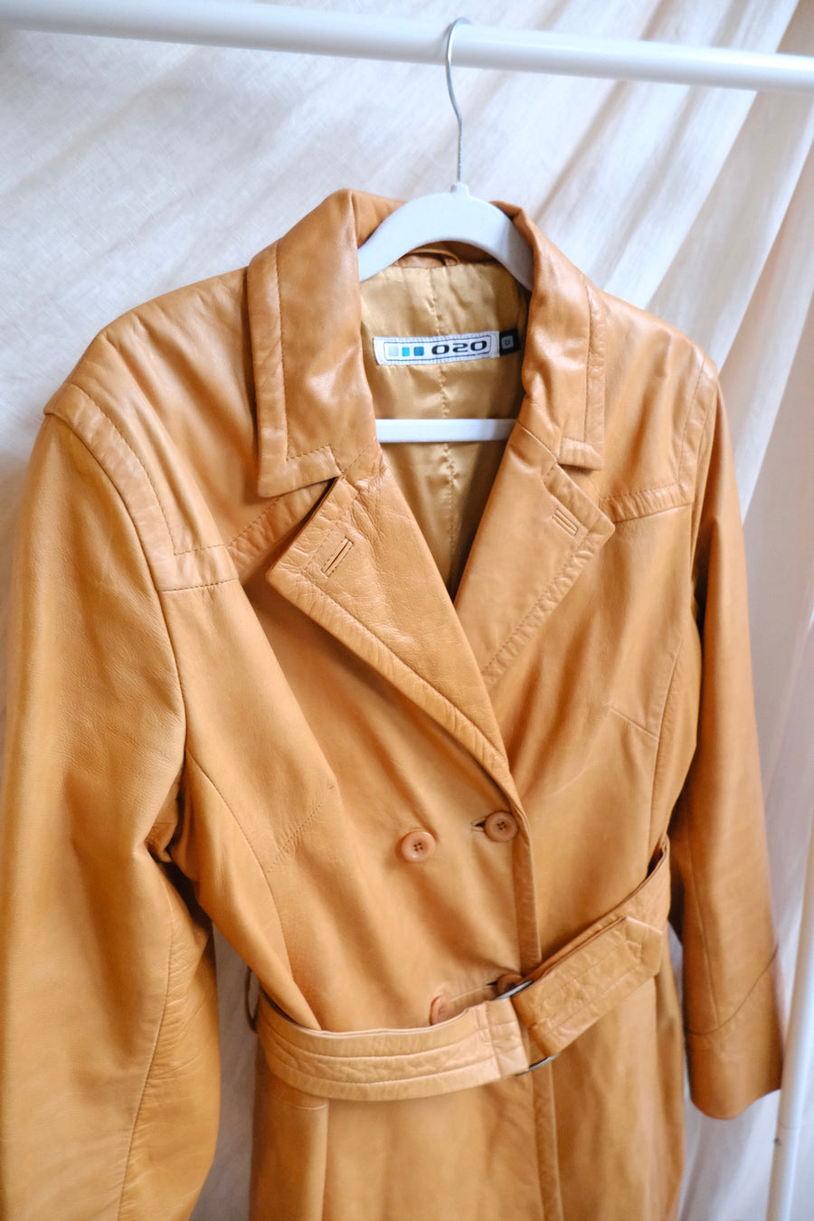 Brown Leather Trench Coat - S/M