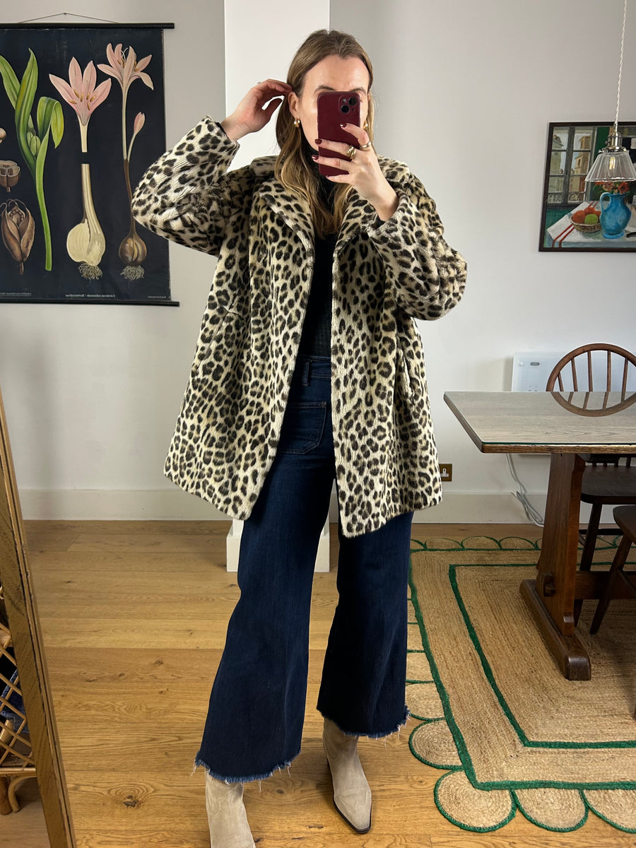 Leopard Faux Fur Coat - M