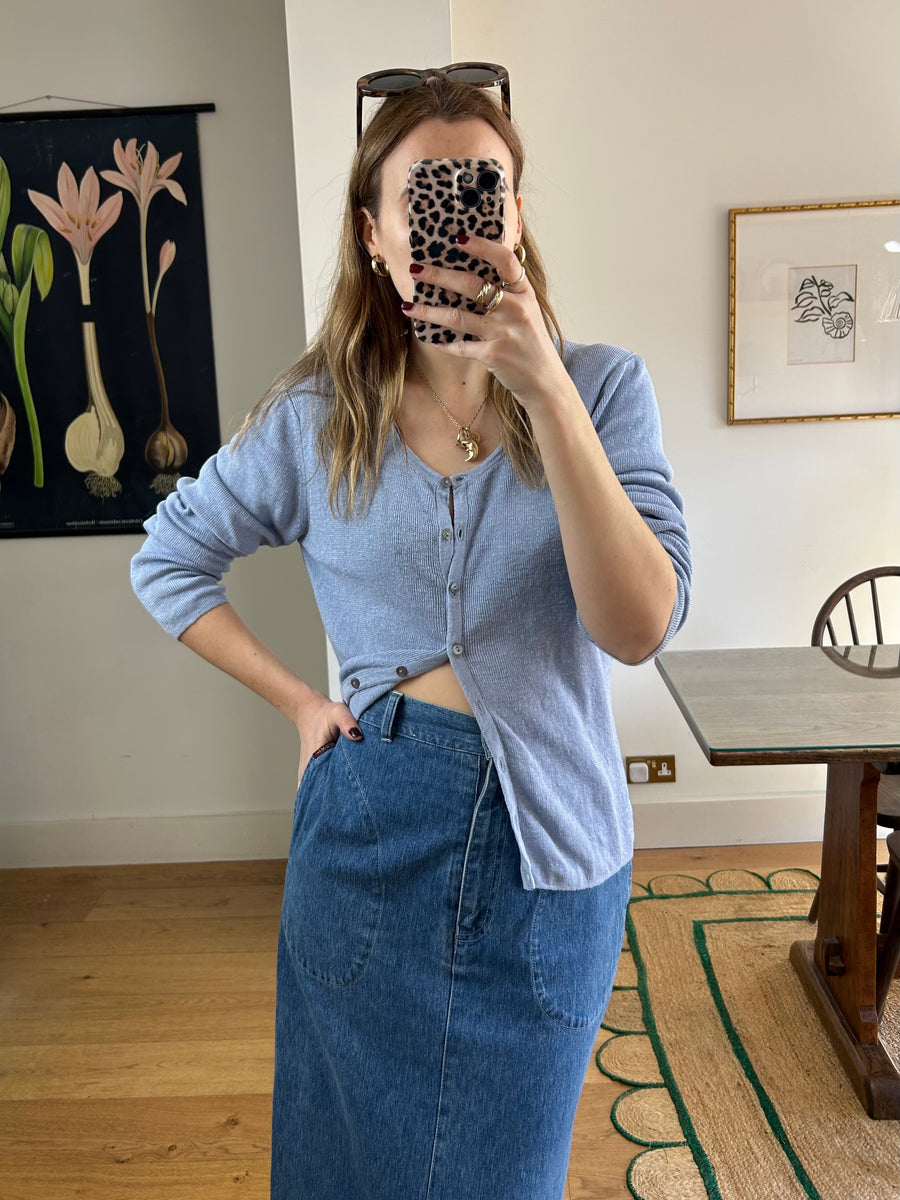 Baby Blue Linen Cardigan - S