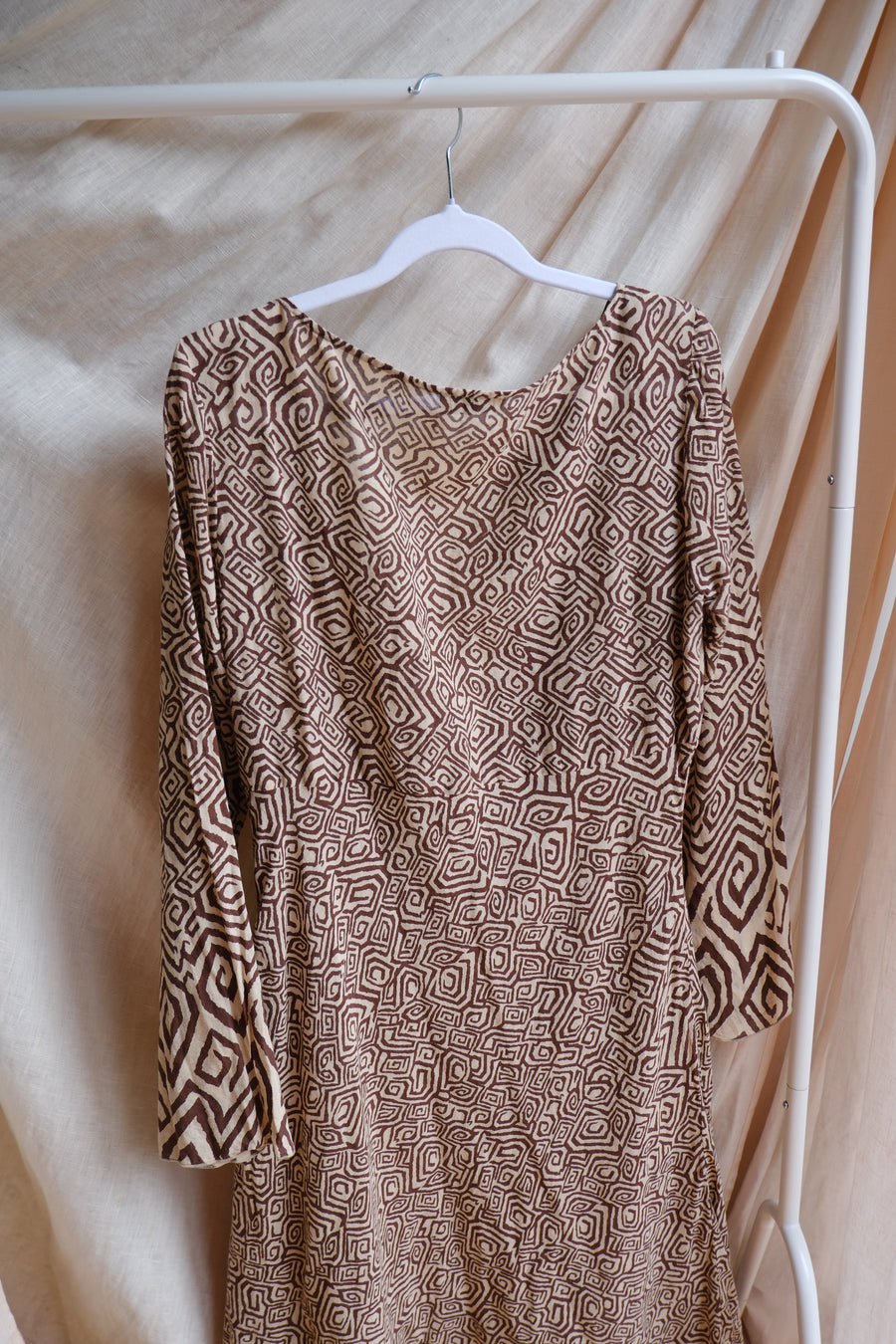 Brown Patterned Maxi Dress - UK 12