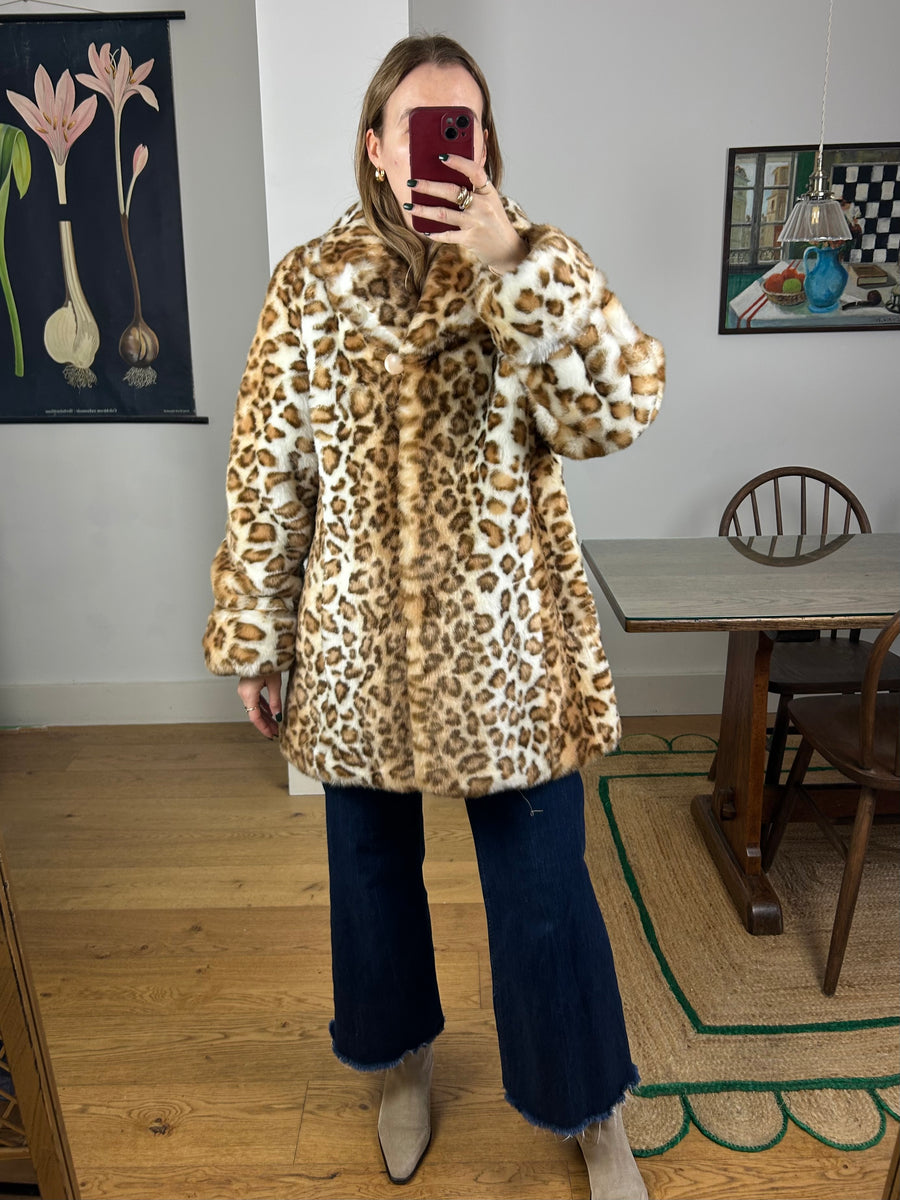 Animal Print Faux Fur Coat - S/M