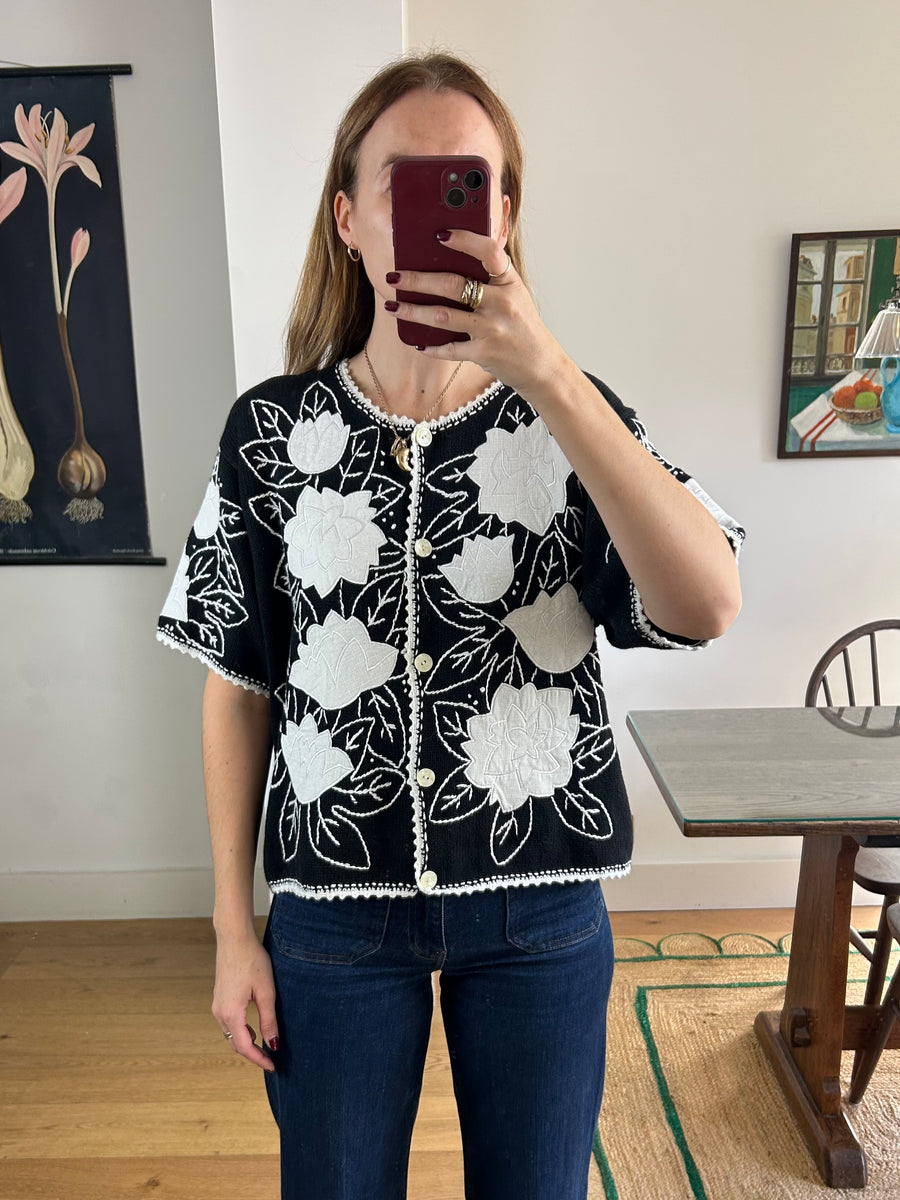 Embroidered Cotton Cardigan - M