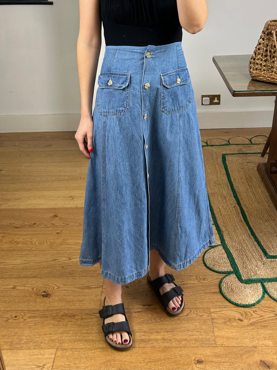 Denim Button-Down Skirt - UK 16