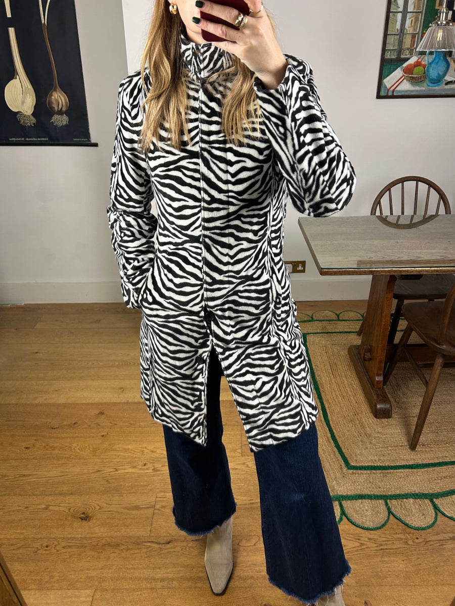 Zebra Faux Fur Jacket - S