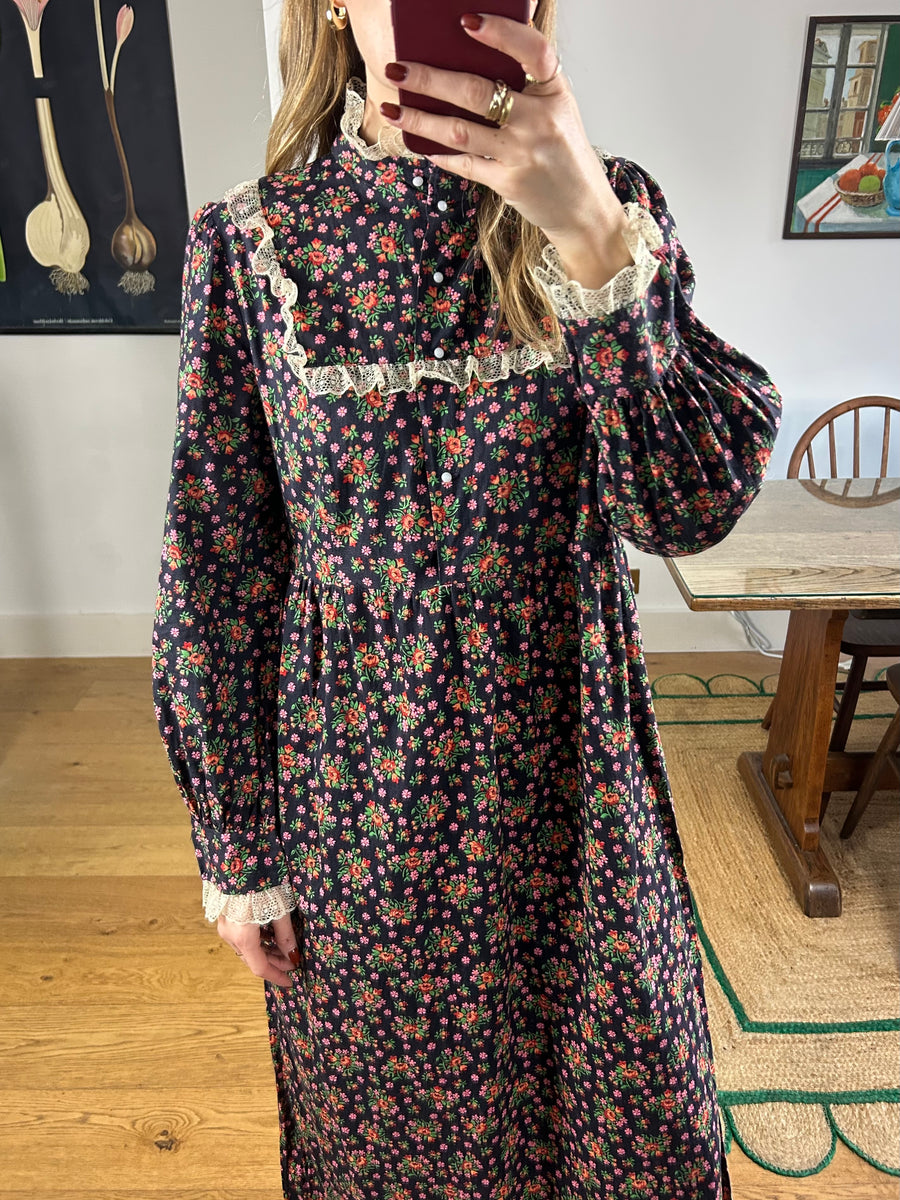Dark Floral Prairie Dress - UK 10-14