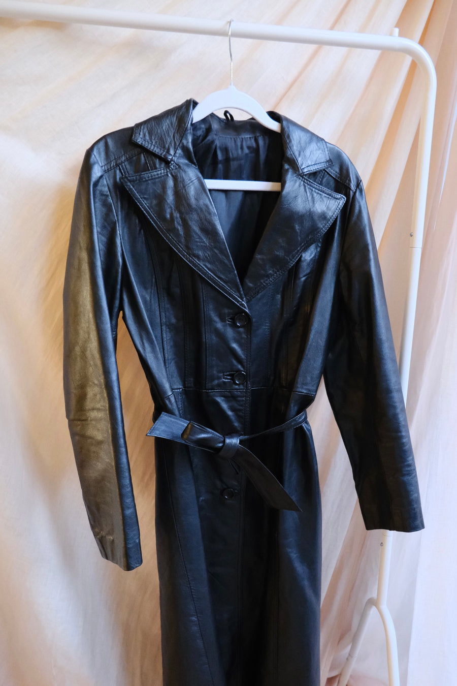 Black Leather Trench Coat - S