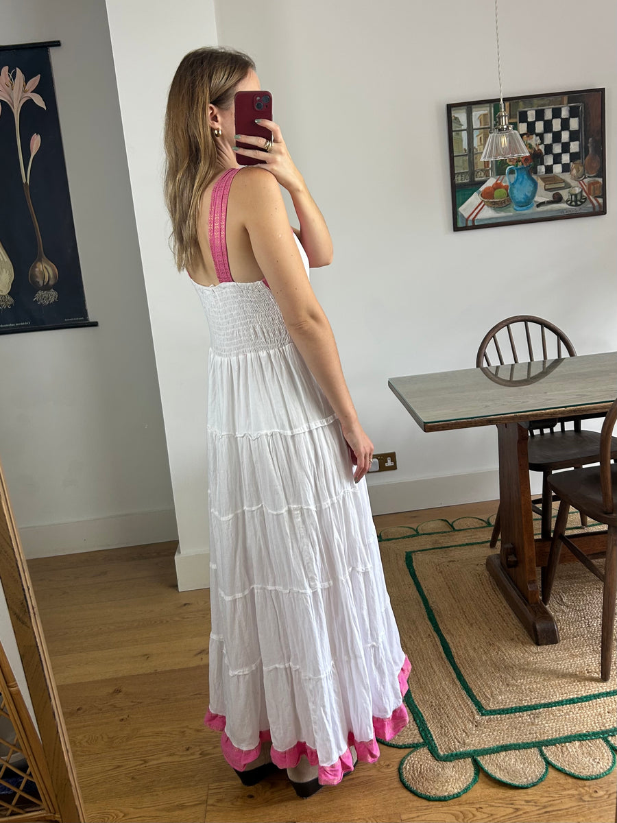 Whited & Pink Tiered Maxi Dress - UK 8-10