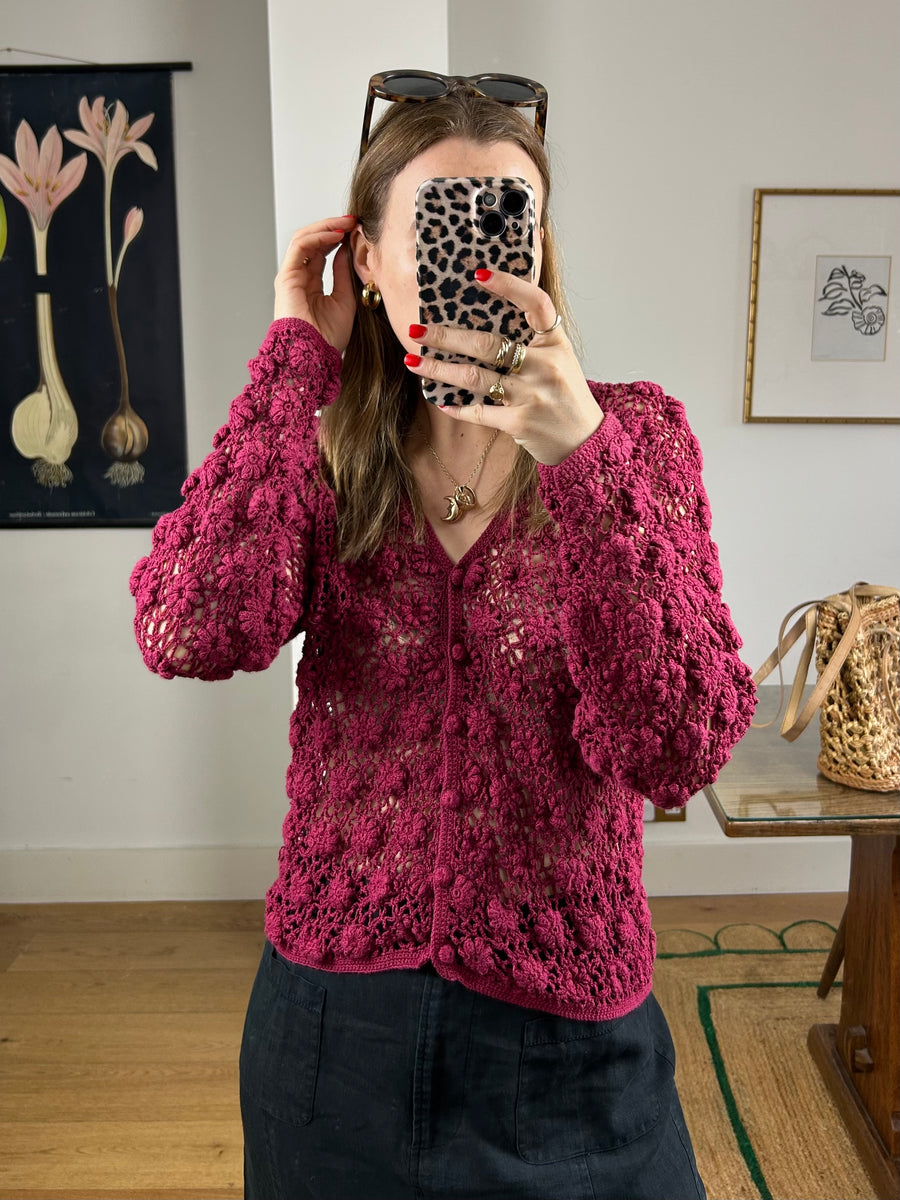 Floral Crochet Cardigan - S