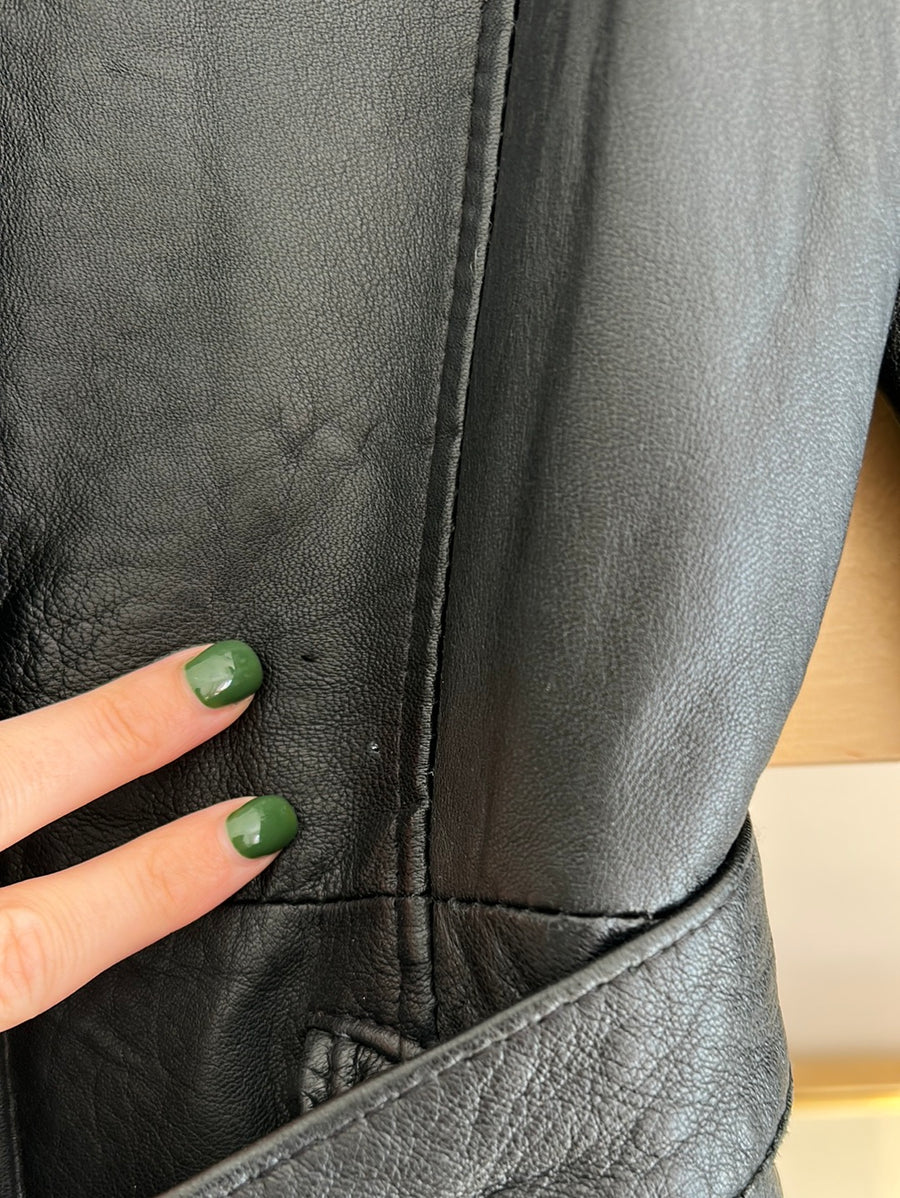 Black Leather Trench Coat - XS/S
