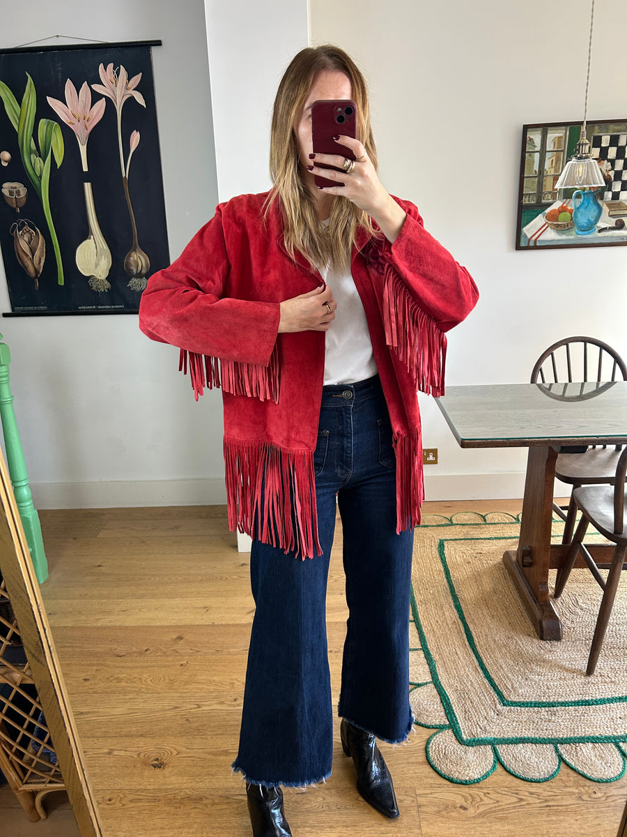 Red Suede Tassel Jacket - M