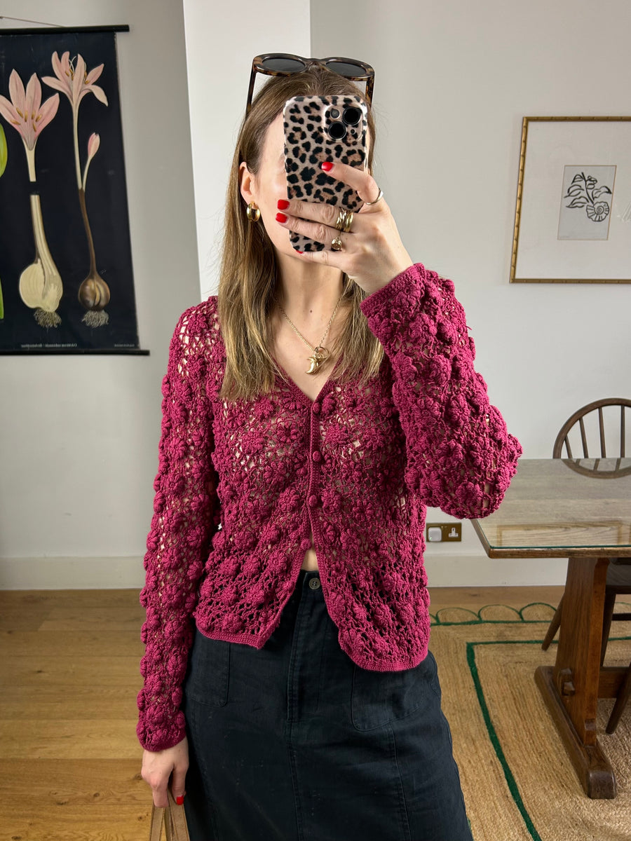 Floral Crochet Cardigan - S