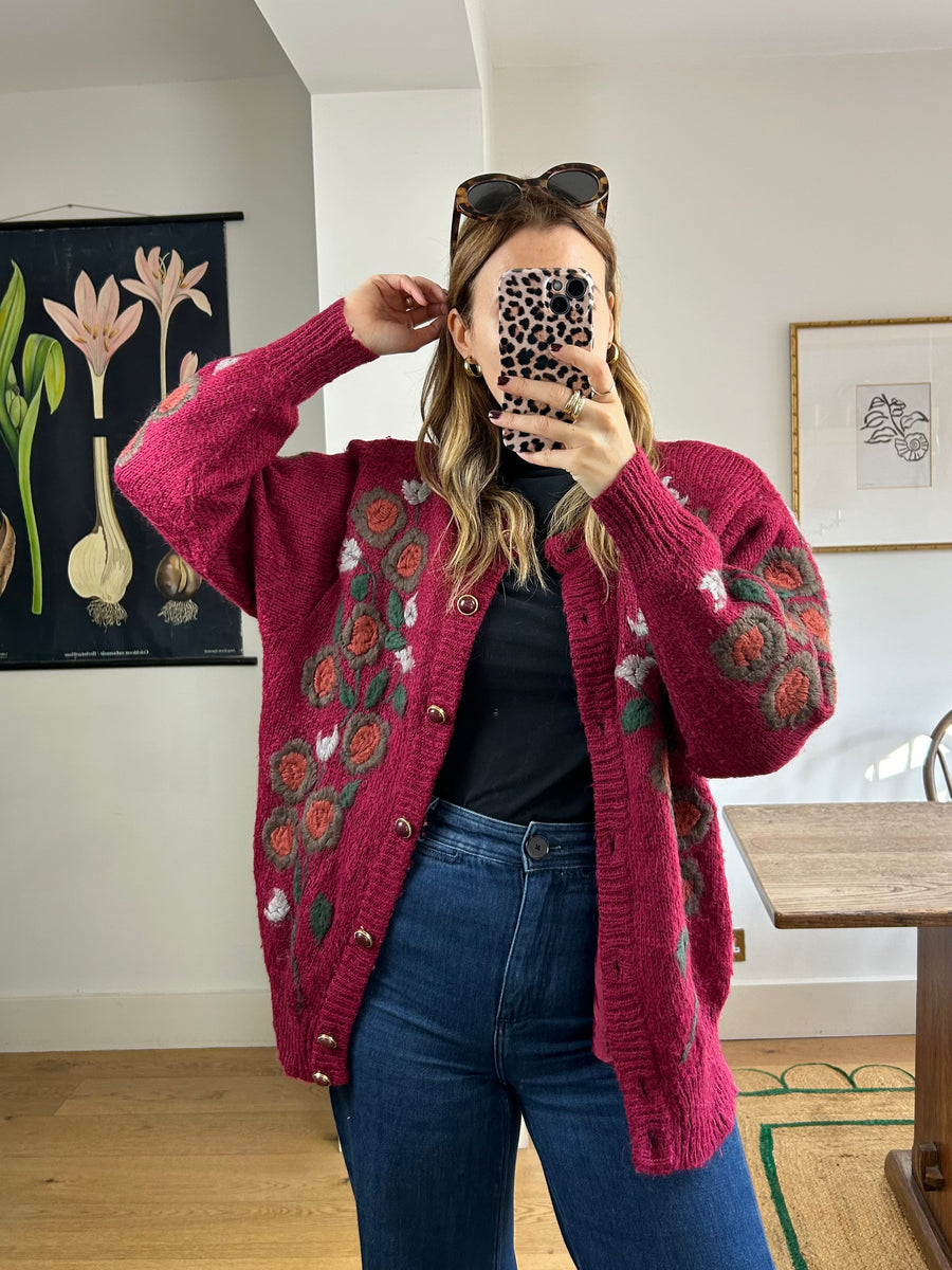 Embroidered Floral Cardigan - M