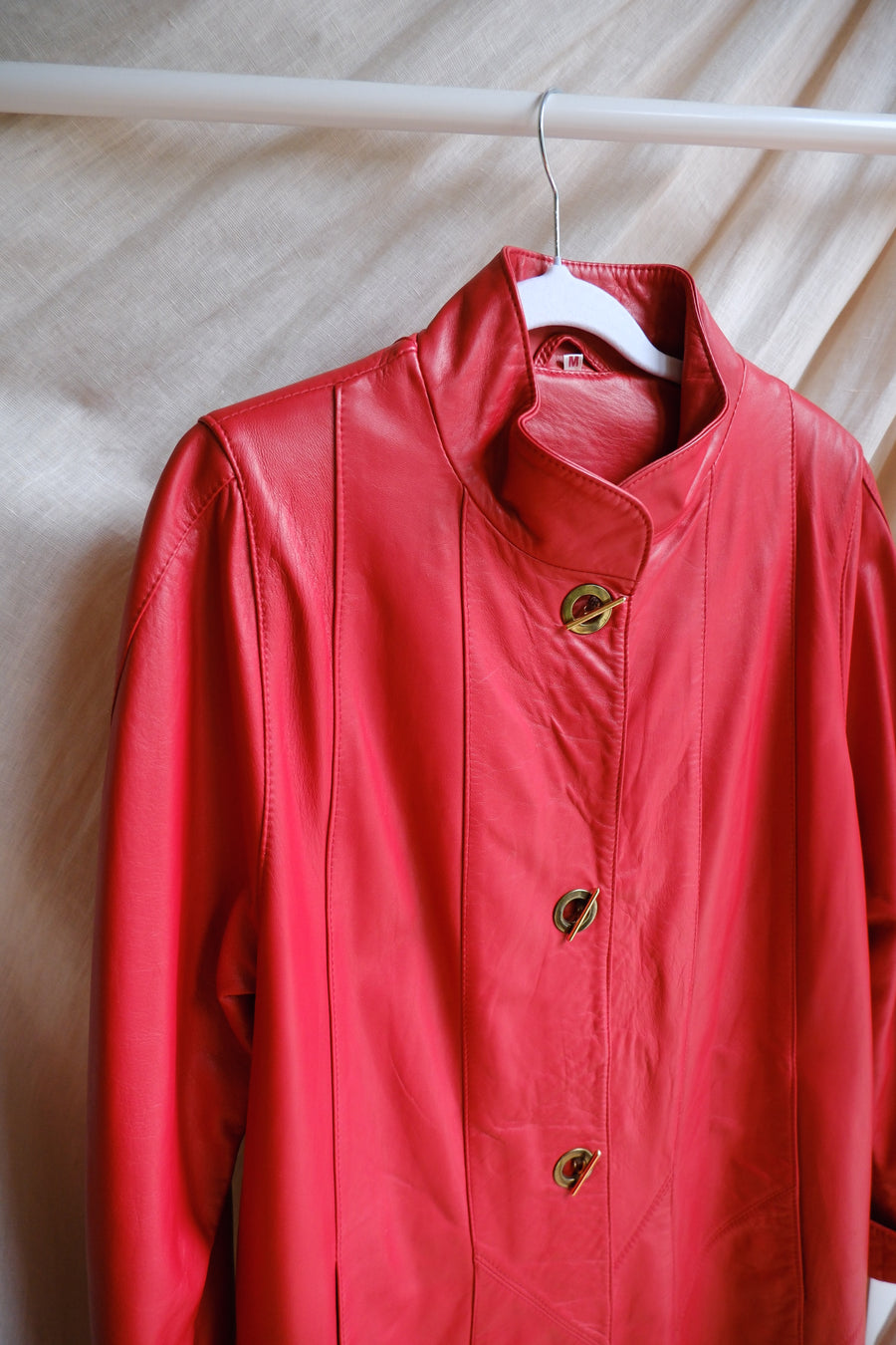 Red Leather Swing Coat - M