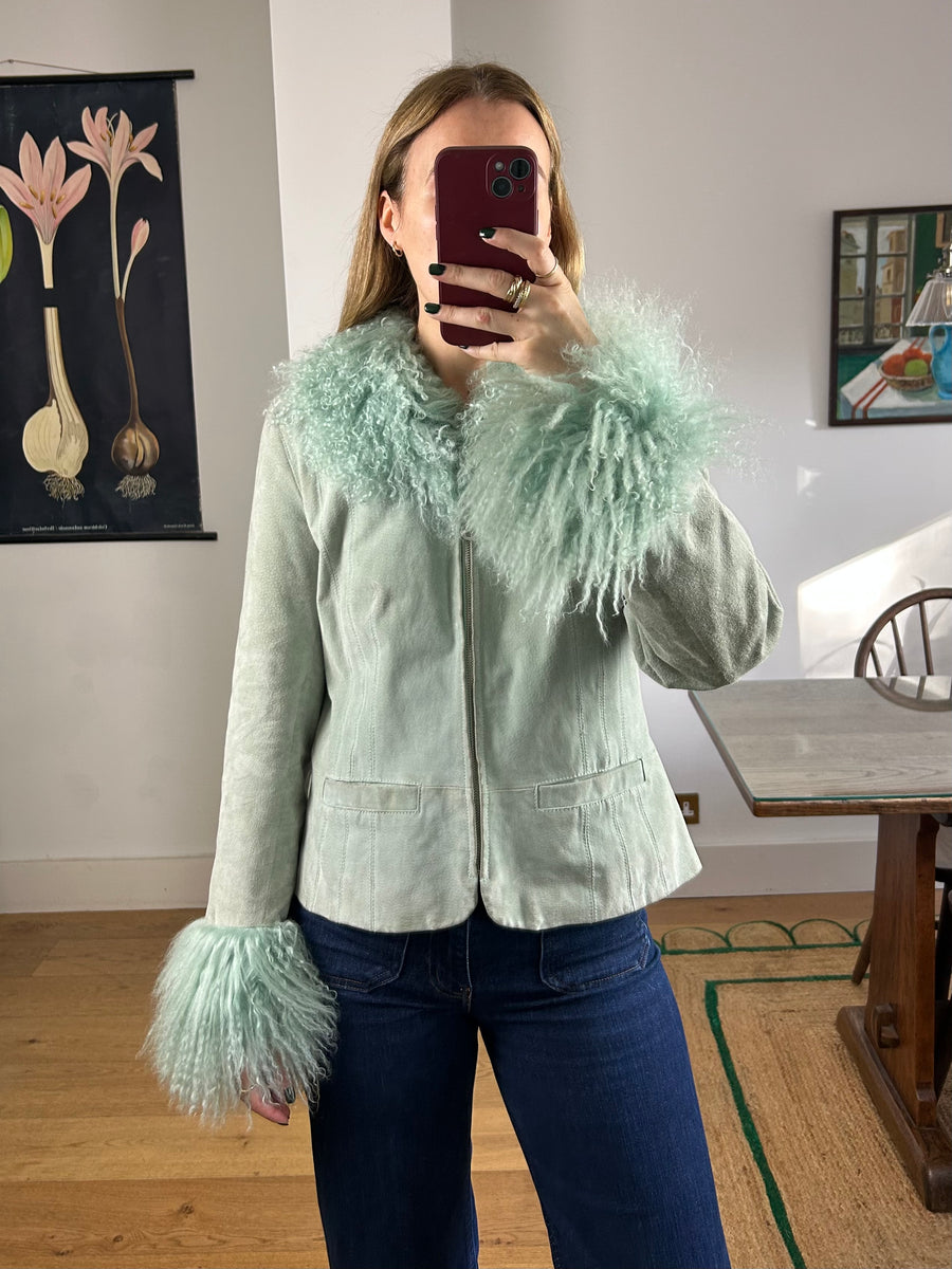 Green Mongolian Fur Jacket - S