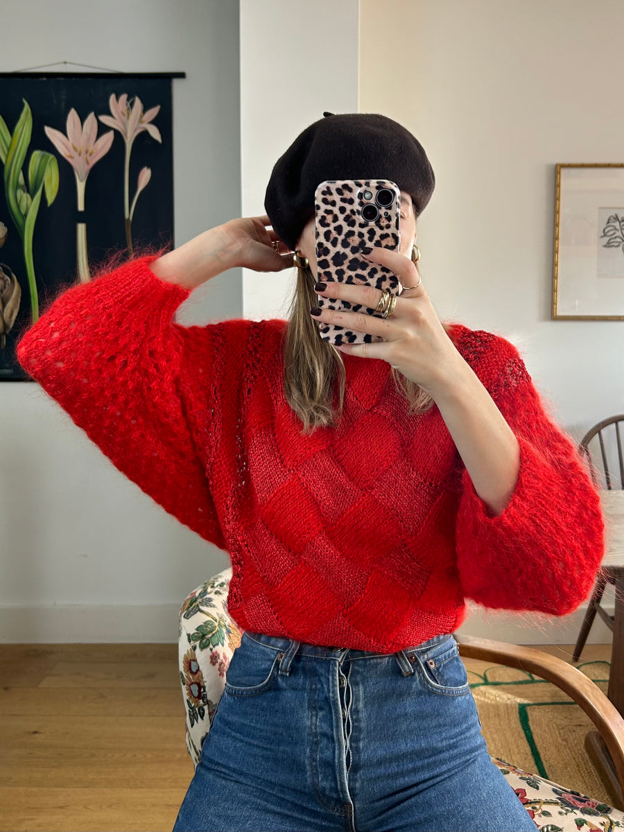 Red Contrast Knit Jumper - S/M