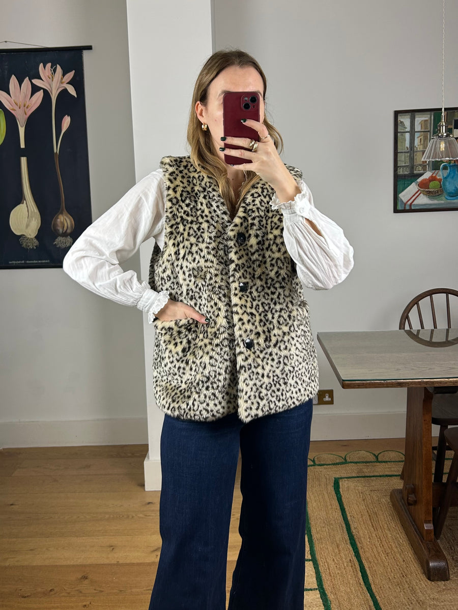 Leopard Faux Fur Gilet - M