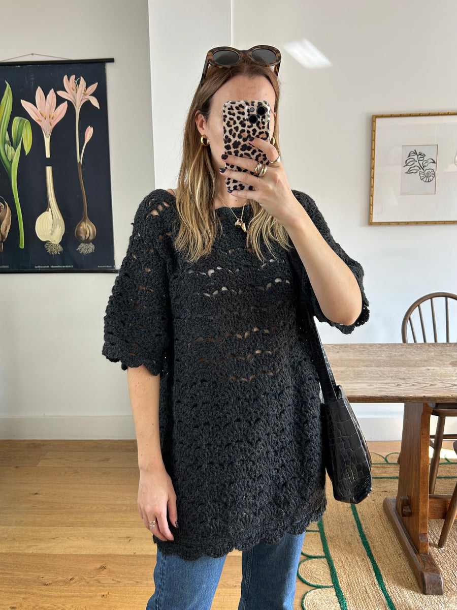 Black Crochet Jumper - M