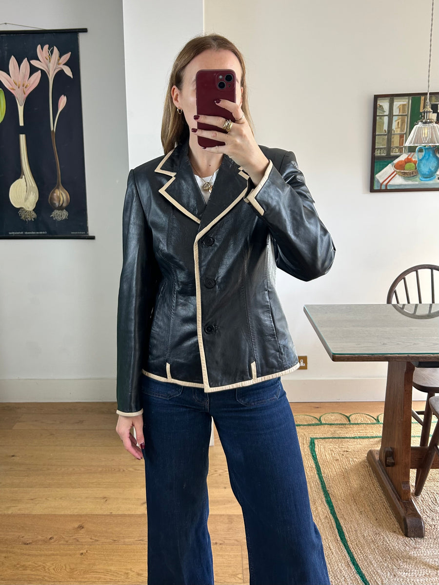 Black & Tan Leather Blazer - S
