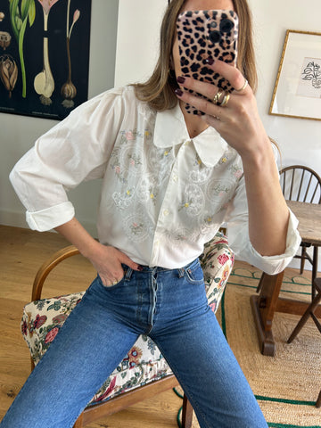 Floral Embroidered Shirt - L