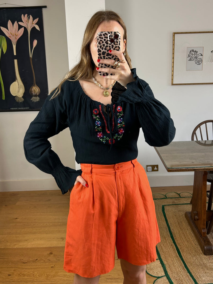 Black Embroidered Top - S/M