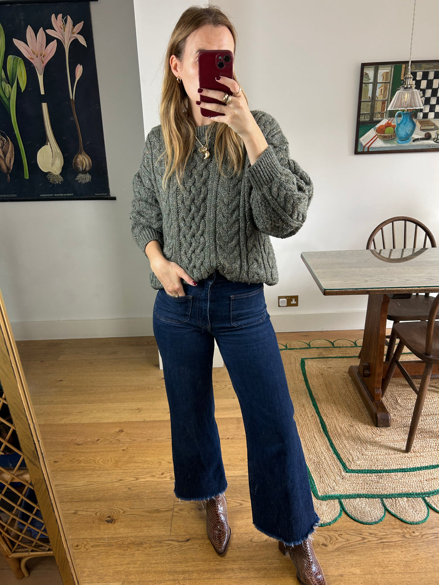 Dark Green Wool Cable Knit Jumper - L